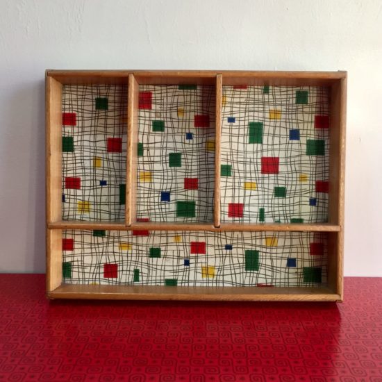 Mid century wooden storage tray with dividers